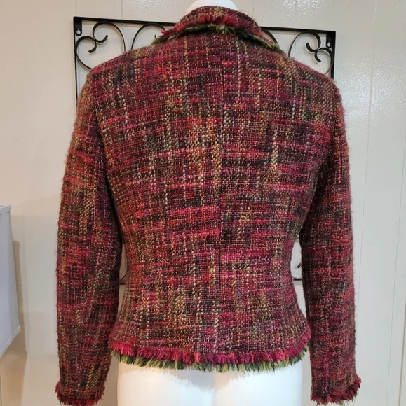 Floral Plaid Wool Blend Women's Blazer Size10 Fringe Classic Jacket - Picture 5 of 15